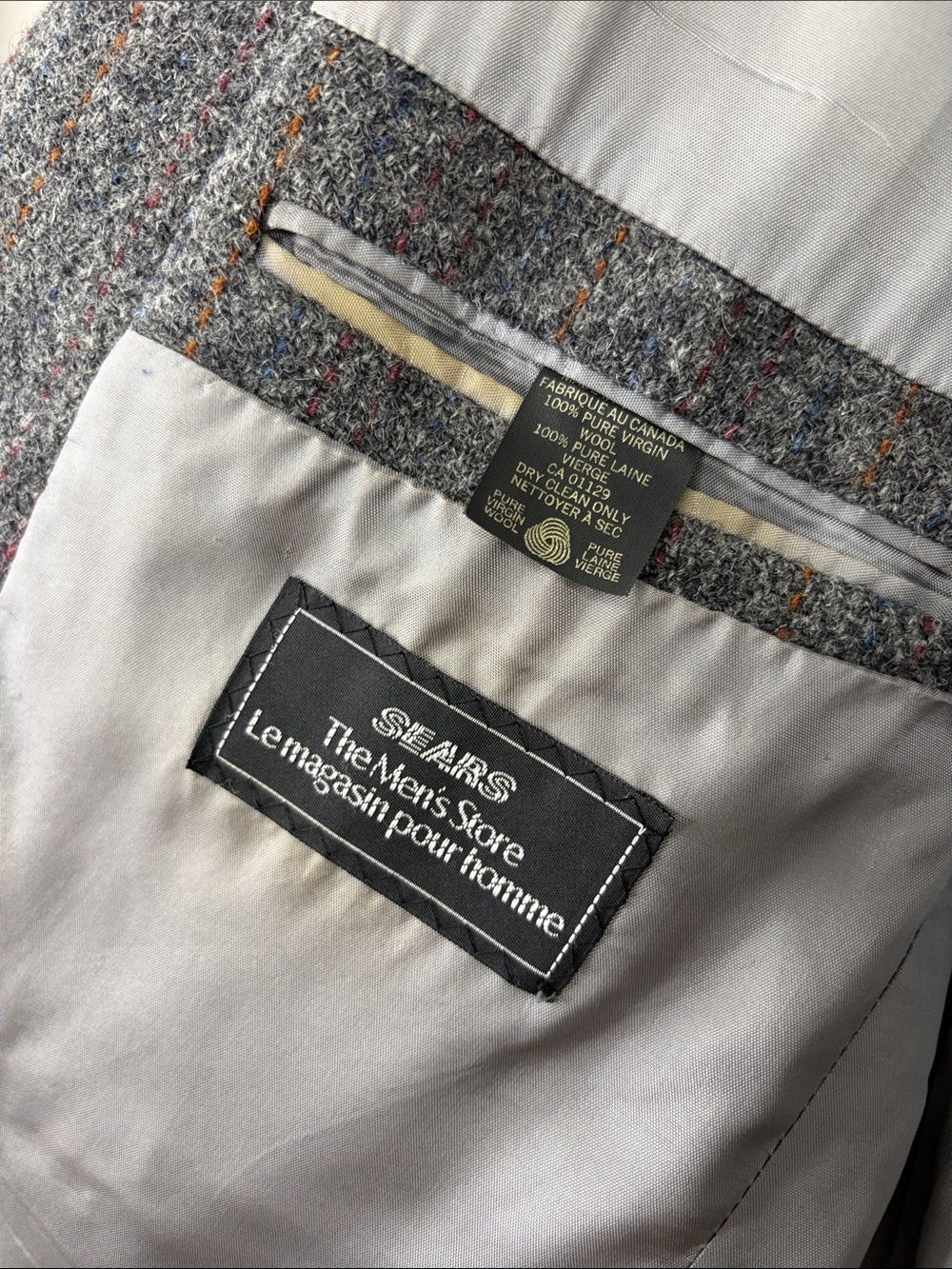 Vintage Harris Tweed Sport Coat Mens 46T Grey Orange Red Stripe Wool Blazer - Picture 14 of 15